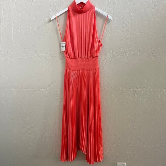 NEW A.L.C. $595 Coral Pink Renzo Pleated Blouson Dress - Picture 7 of 10